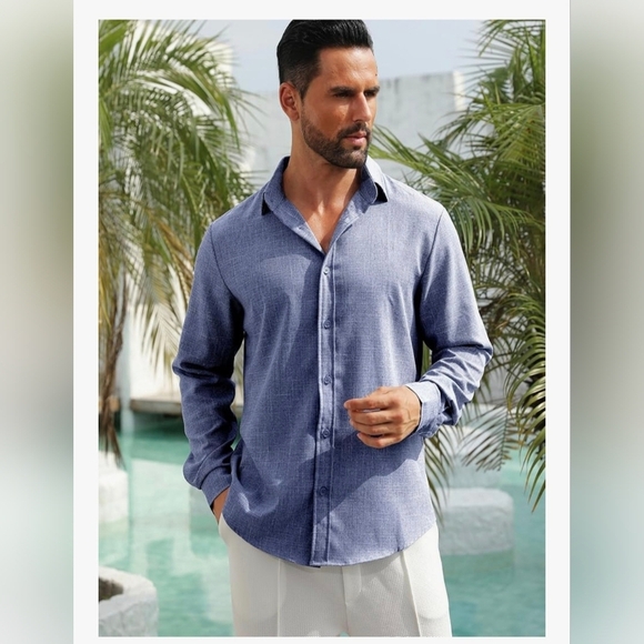 MAPICK Men's Linen Long Sleeve Button Down Casual Shirt #1097 - Picture 7 of 10